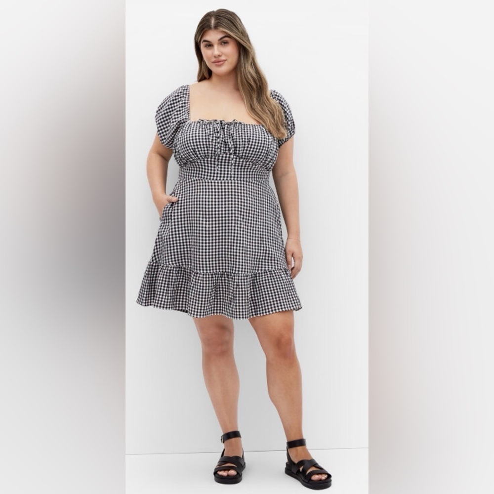 City Chic Black & White Gingham Mini Dress with Ruffle Hem - Picture 1 of 6